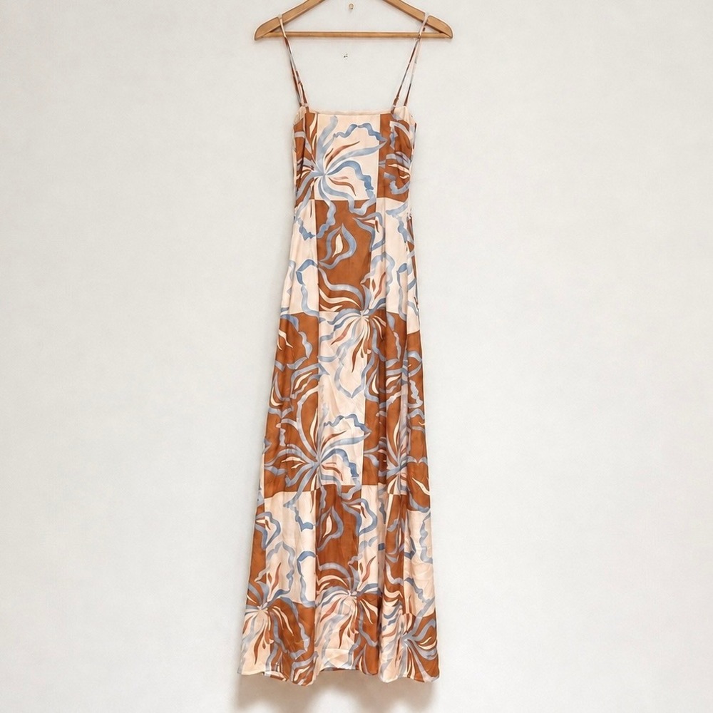 Peppermayo Aster Bloom Maxi Dress XS Orange Blue Abstract Strappy